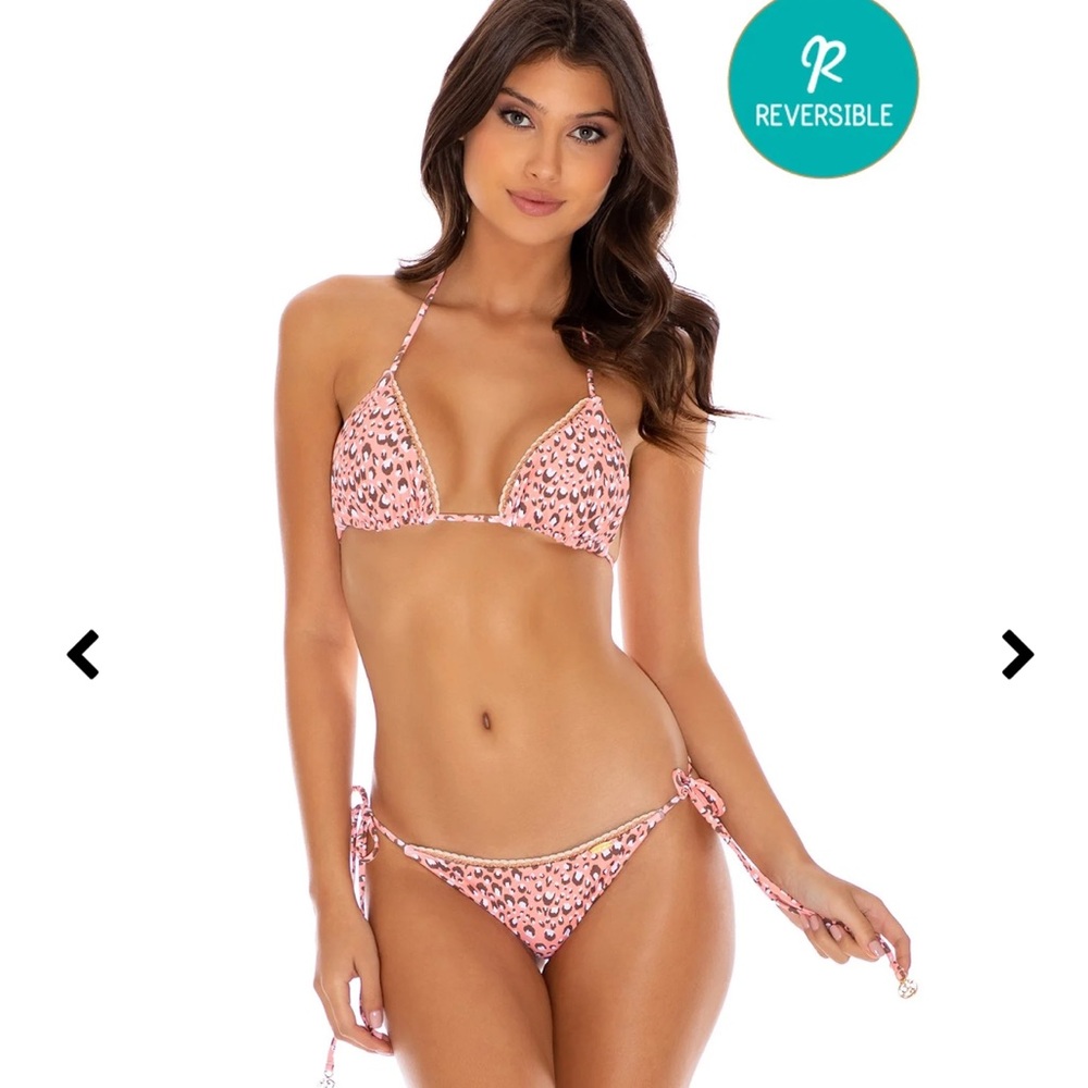 Luli Fama Baby Jungle Leopard Print Bikini in pink/coral braided detail